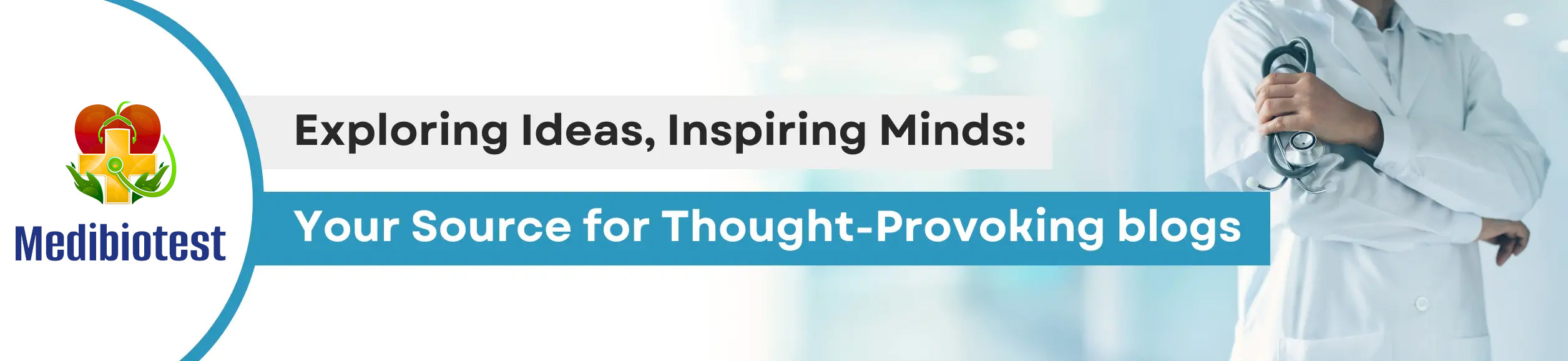 A banner displaying the words 'Explore Our Thought-Provoking Blogs' in bold letters. The message encourages users to delve into insightful and stimulating articles or narratives available on the platform.